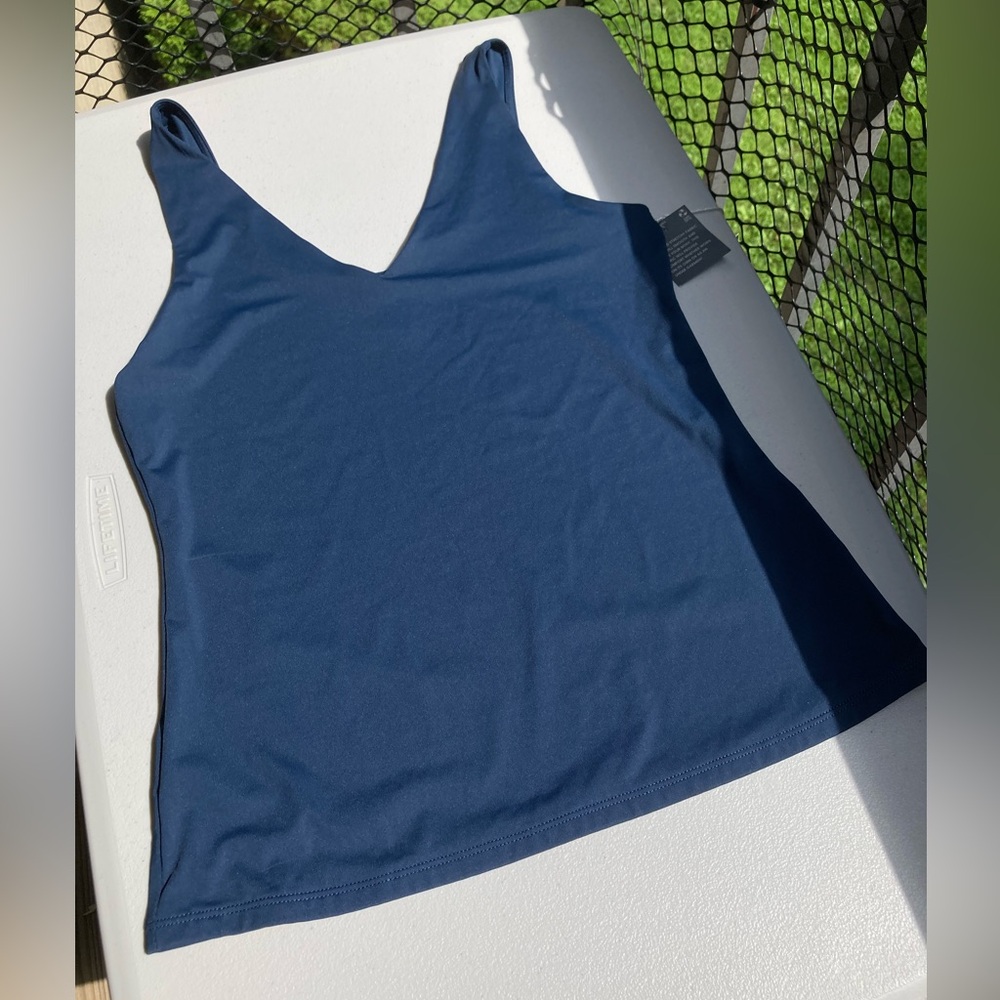 Worthington Ultra Smoothing Shaping Layering Navy Petrol Blue V Neck Tank Top - Picture 13 of 13